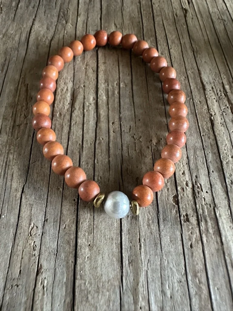 PEARL Silver Brown Stretchy Bracelet