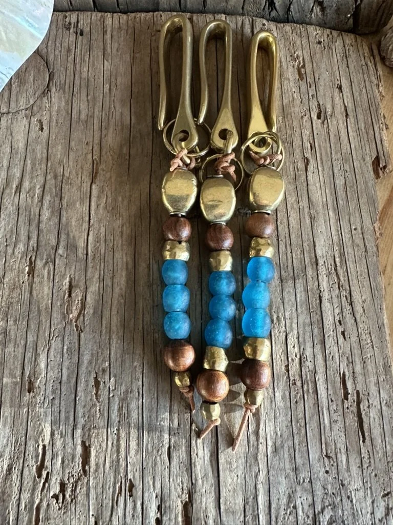KEYCHAIN Glass, Wood & Brass Fishhook Keychain