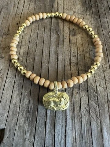 HORSE Charm Gold/ Wood Stretchy Bracelet