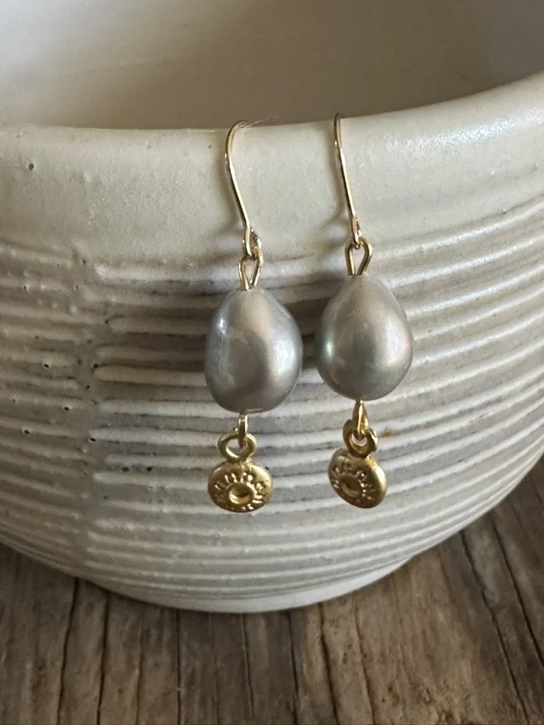 Tear Drop Silver Pearl Charm Earrings