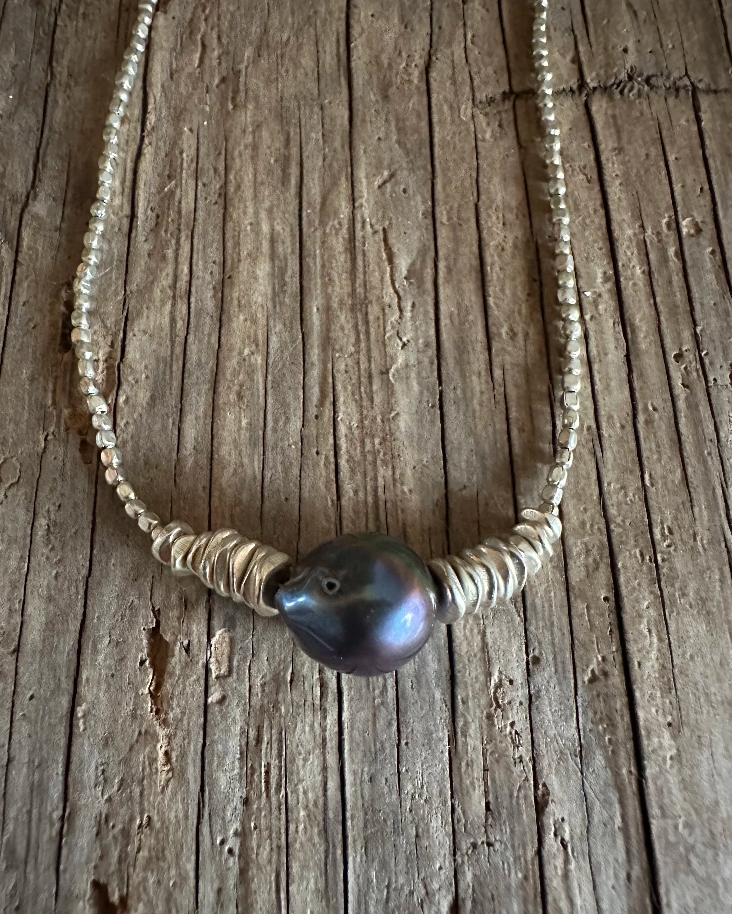 MOON Silver Layered Pearl Necklace