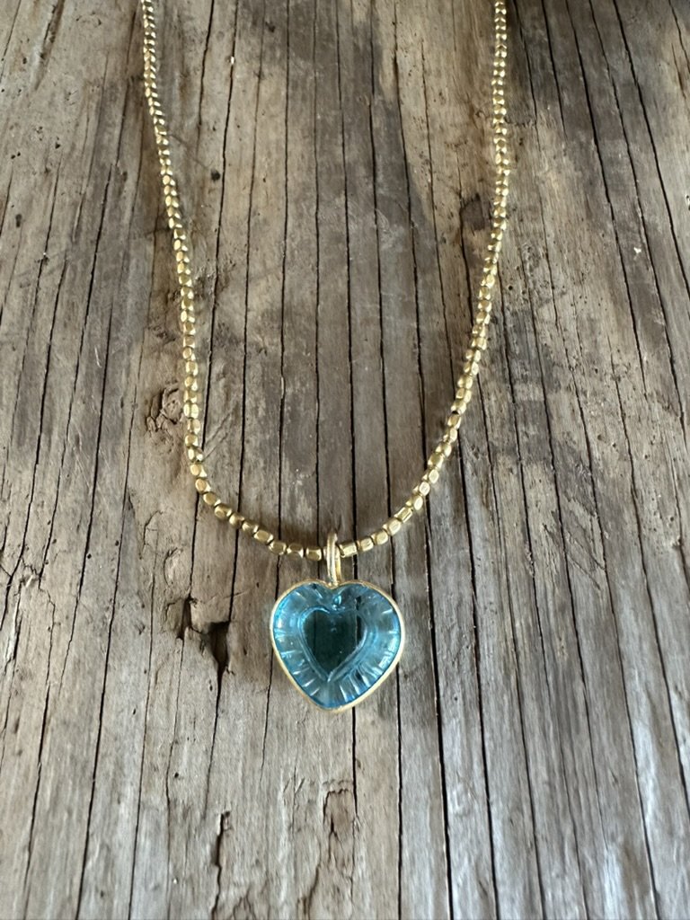 HEART Blue Brass Short Necklace
