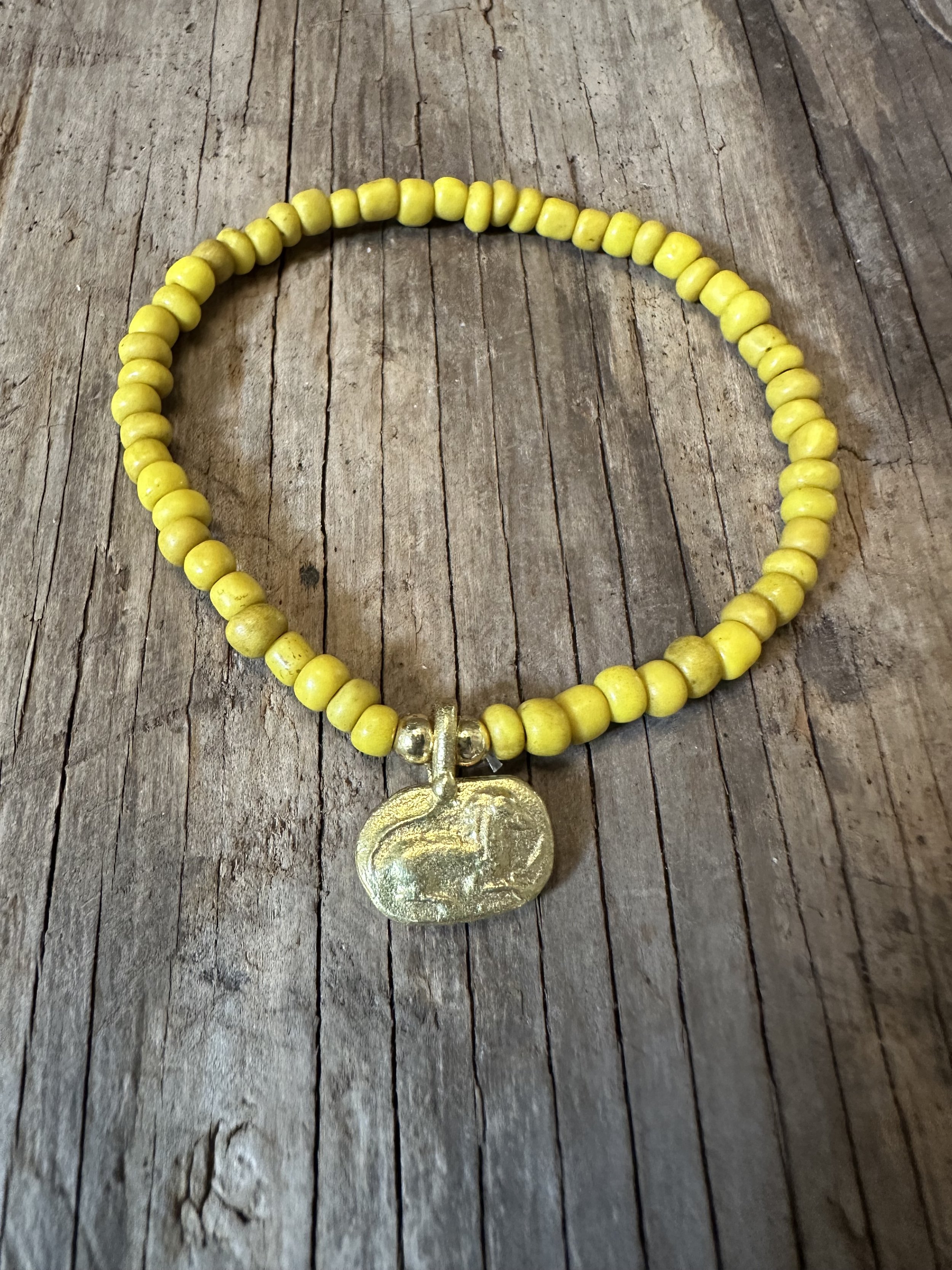 MUSTARD Yellow Brass Horse Charm Stretchy Bracelet