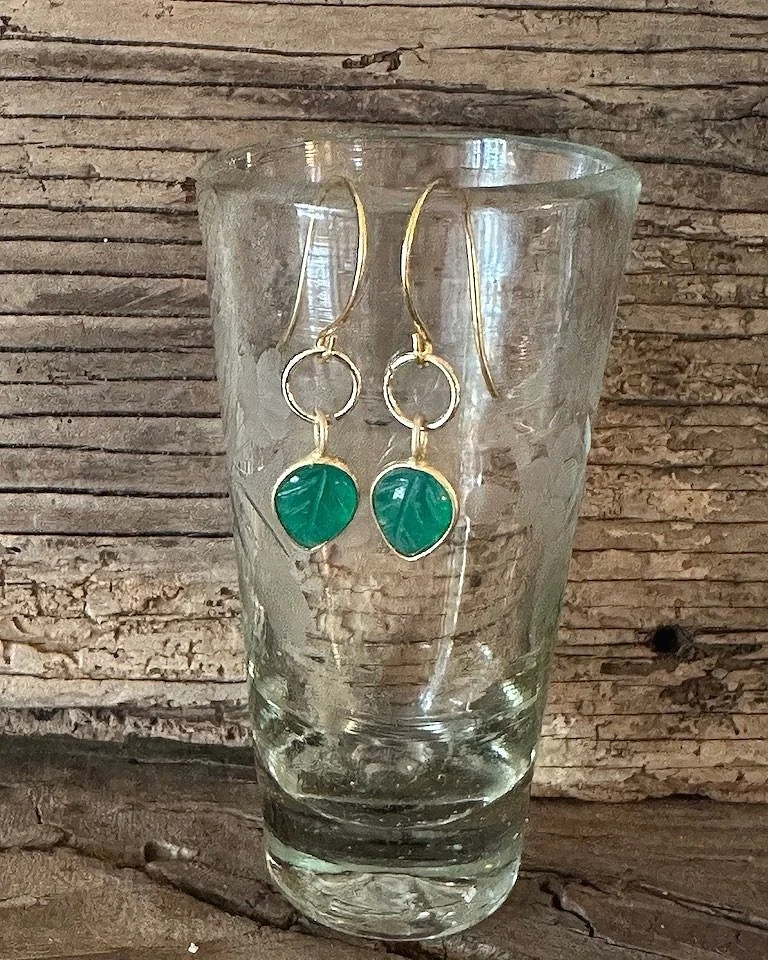 Green Onyx Leaf Earrings