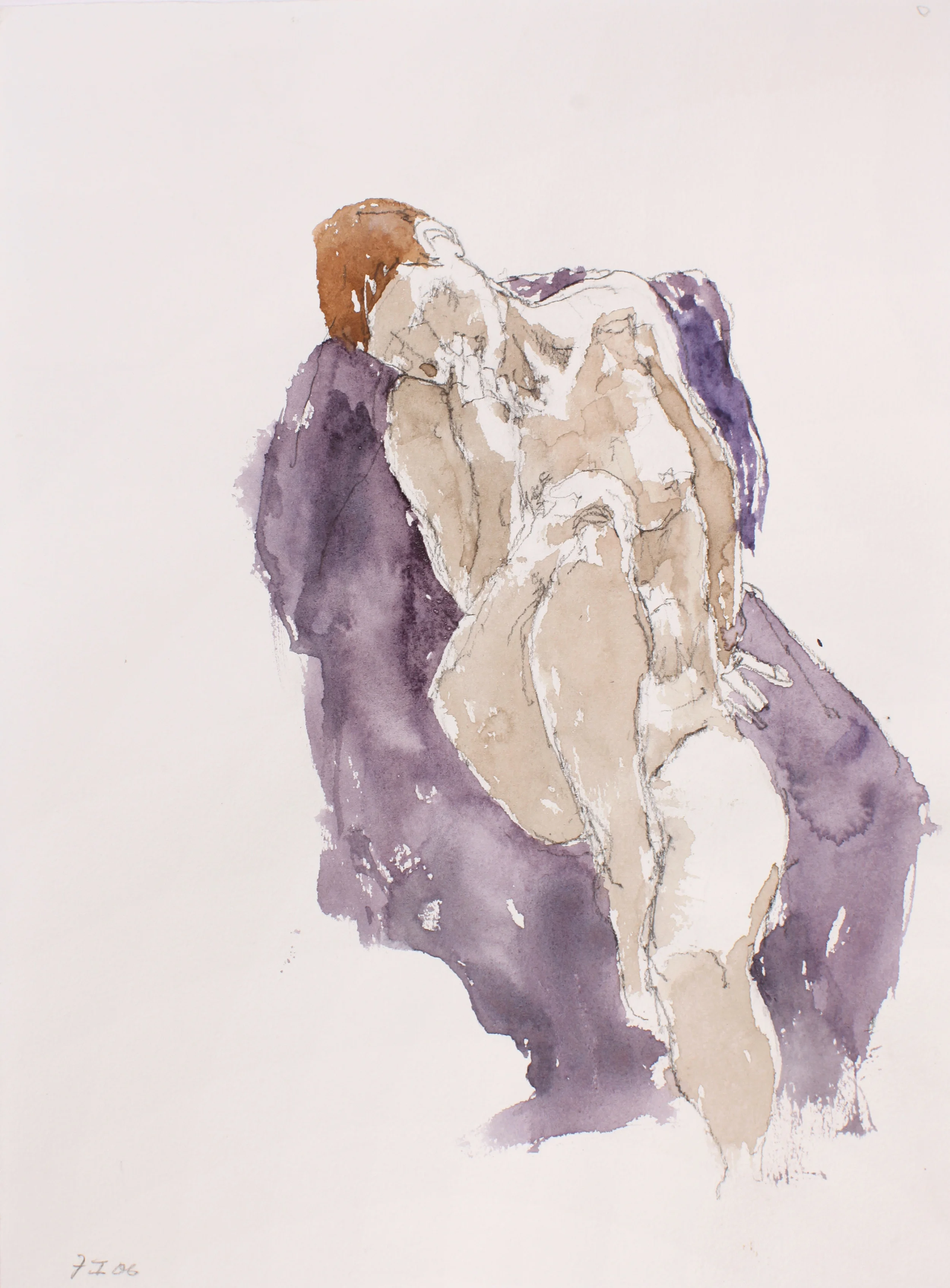 Seated Nude with Raised Leg on Mauve Cloth