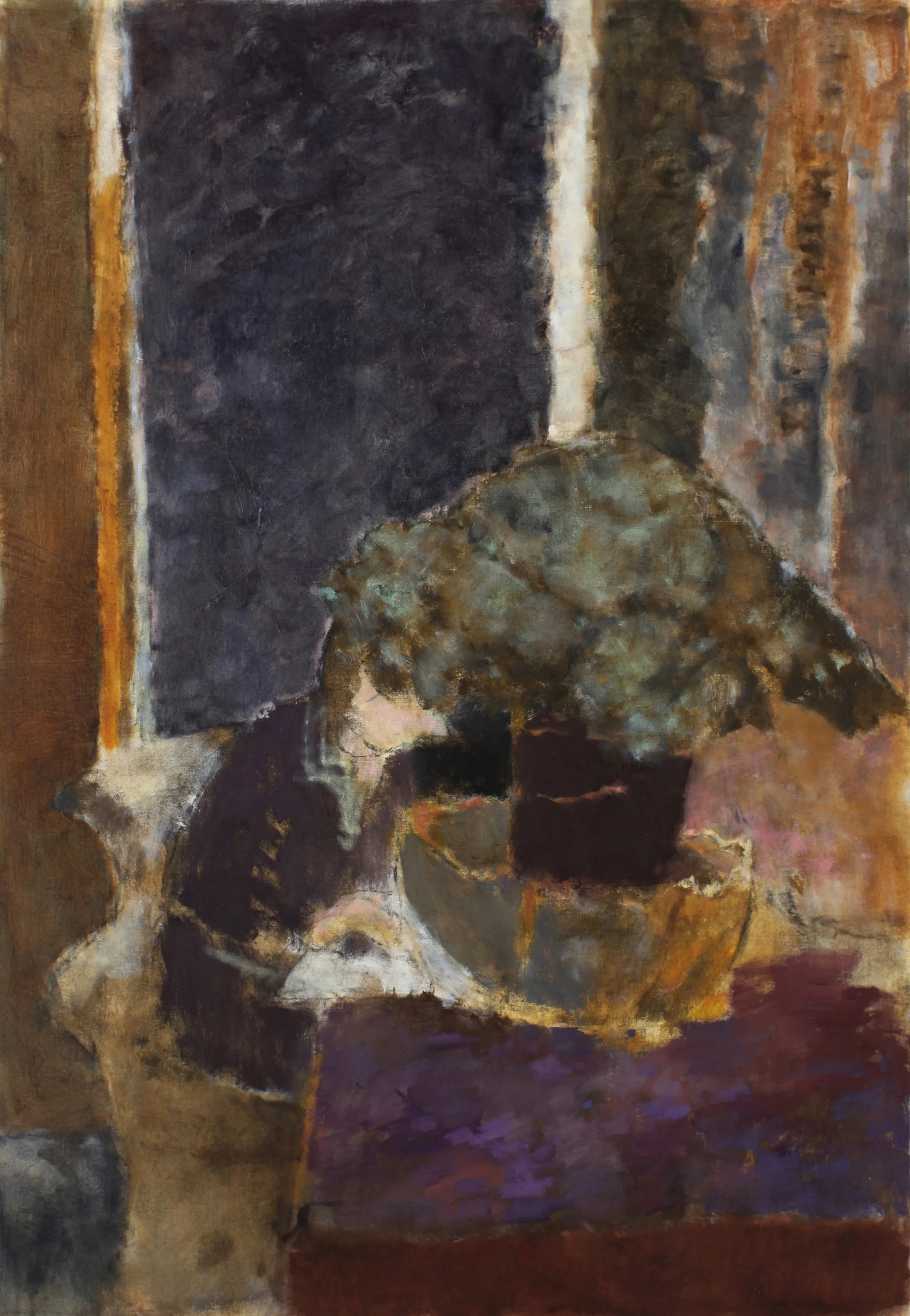 Woman with Plant on Table
