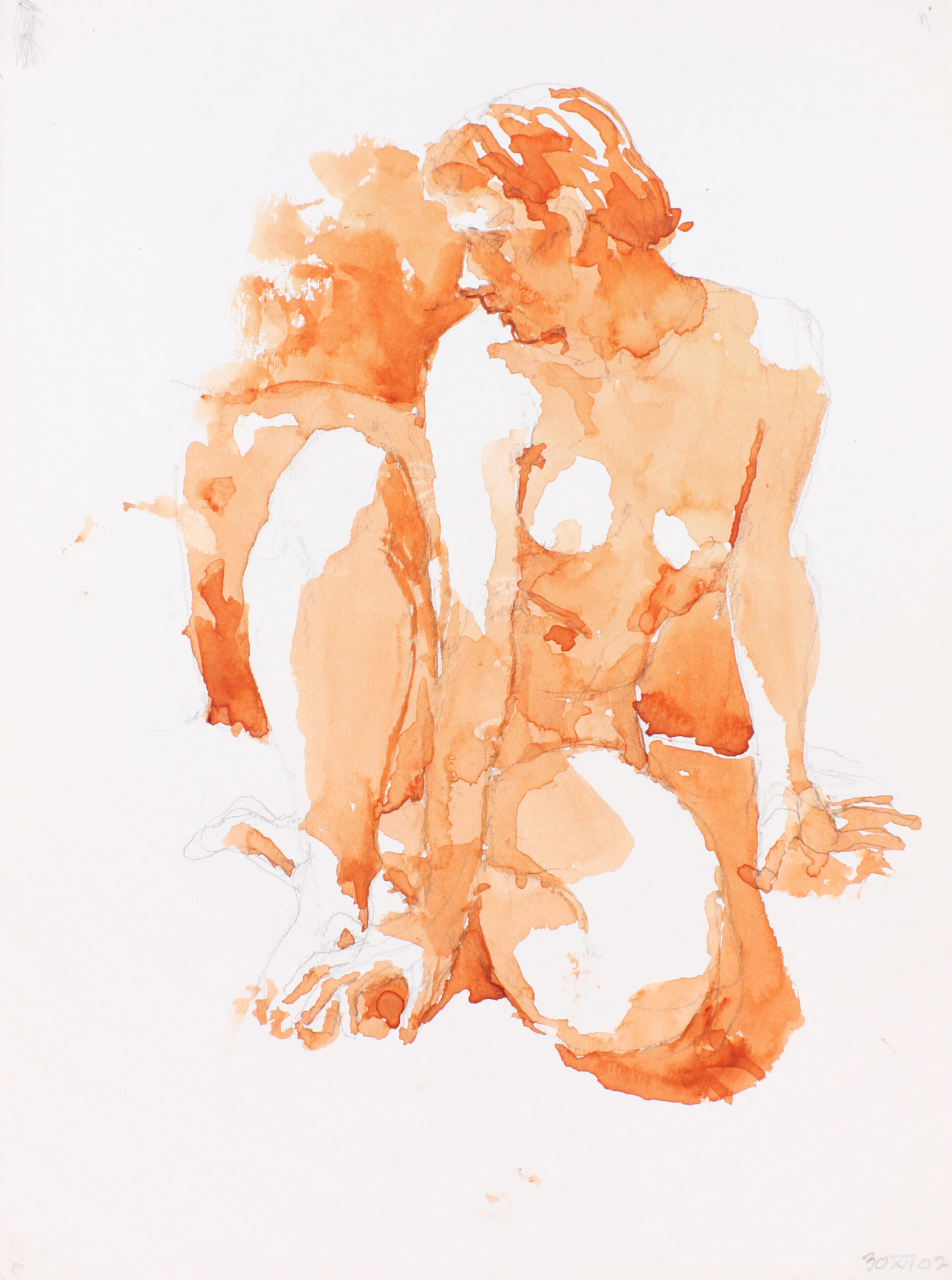 Nude Looking Left Seated on Floor with Bent Legs