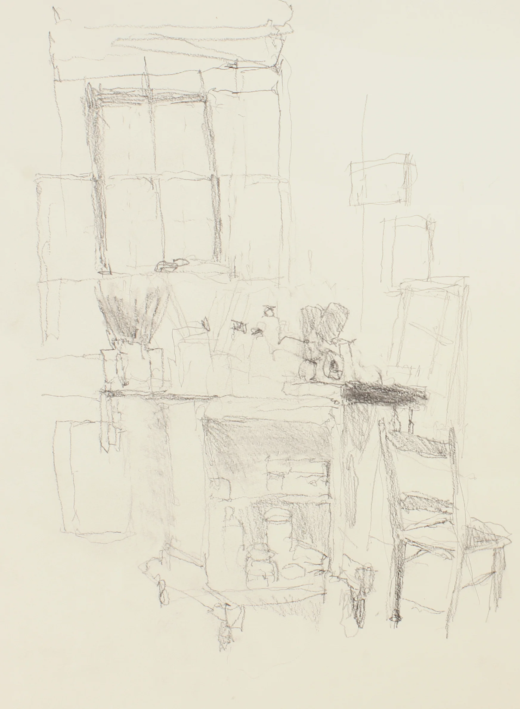 Studio with Table Painting Supplies and Chair