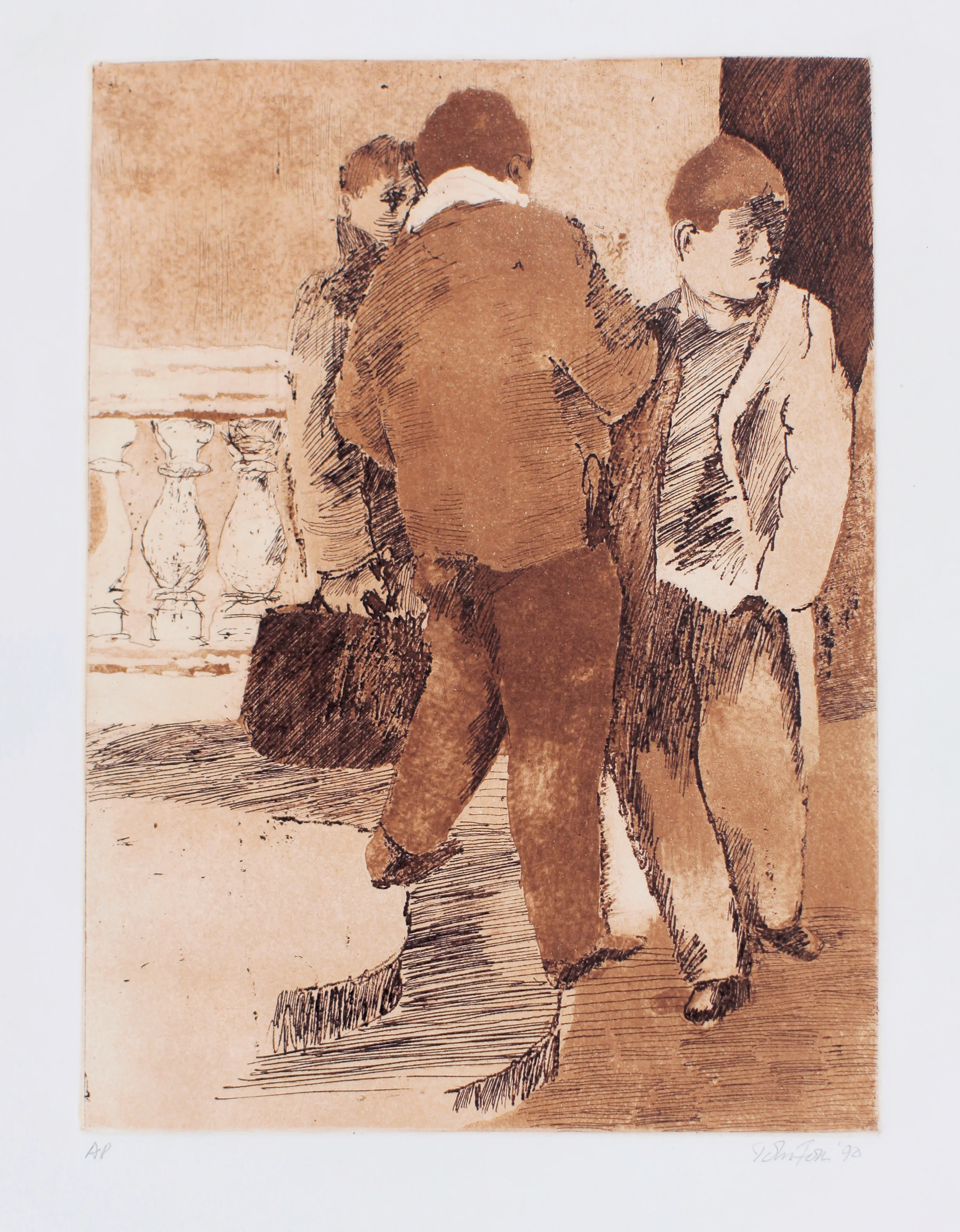 Three Men Standing on Bridge