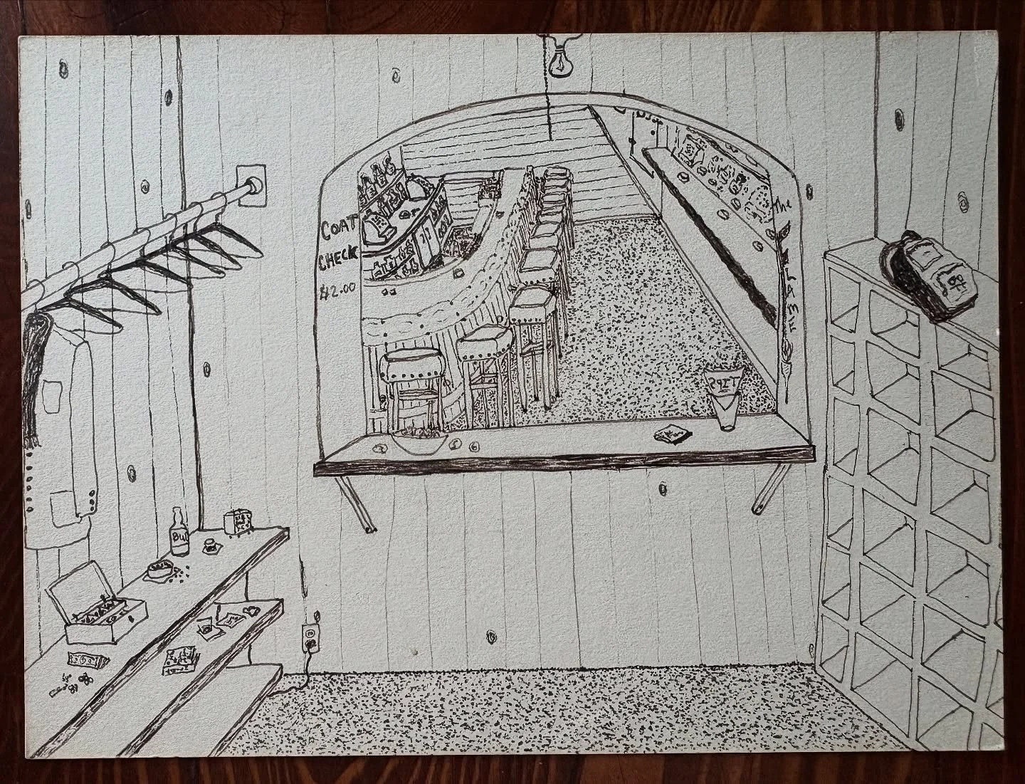 Here we are again! Wednesday&rsquo;s Hump Day post - 

&ldquo;Coat check in a Lesbian Bar, The Flame, San Diego&rdquo; * 

*fired

from &ldquo;All My Shitty Jobs or at Least Some of Them&rdquo; 

#ink #drawing #theflame #sandiego #lesbian #bar #coatc