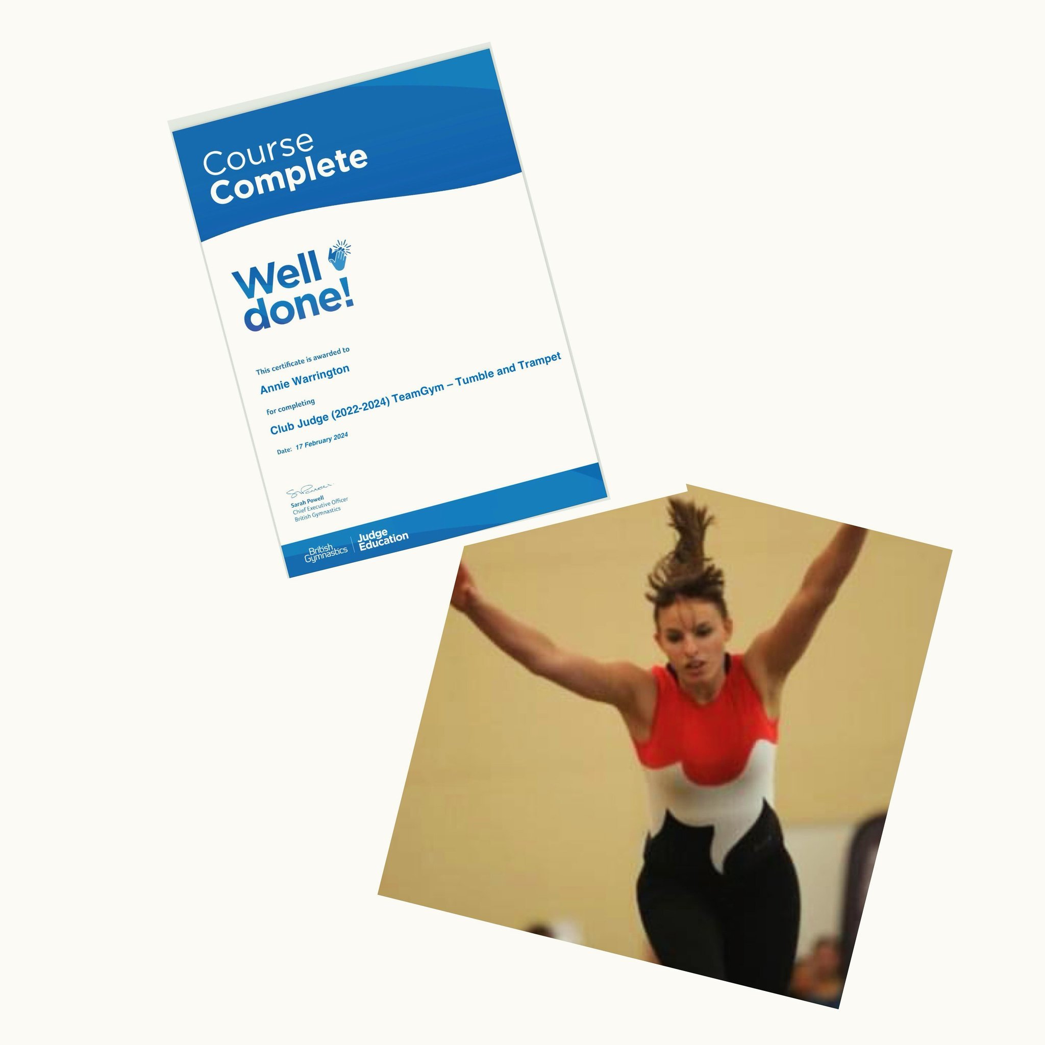 Congratulations 🥳 to former TeamGym National Champion (2009) and L2 TG Coach Annie Warrington on passing the new BG Tumble &amp; Trampet Club Judge Course. Annie has been focusing on her nursing 🧑&zwj;⚕️ career 🏥 but is now back coaching and this 