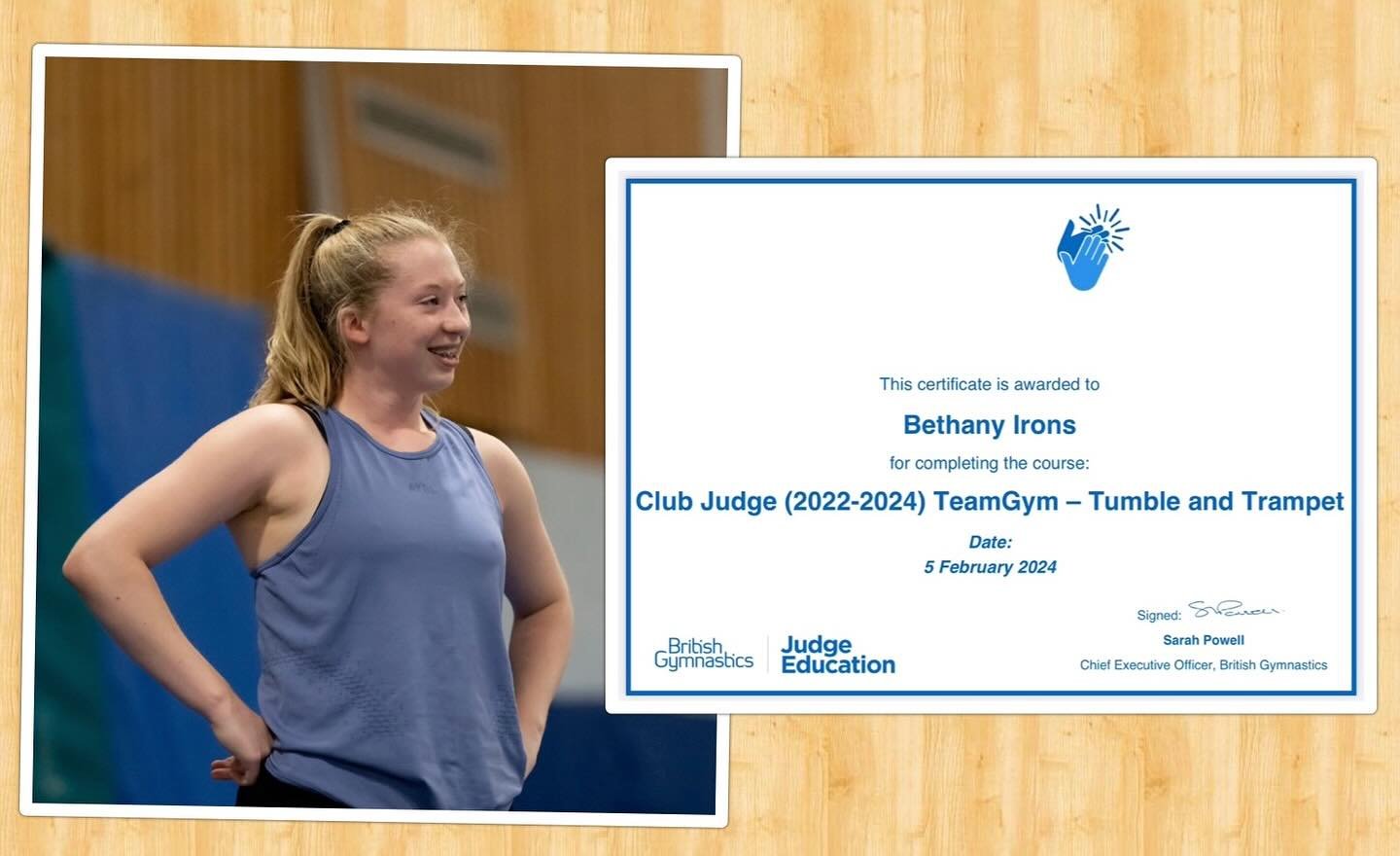 Congratulations 🥳 to senior gymnast Beth Irons on passing the new BG Tumble &amp; Trampet Club Judge Course for TeamGym. Beth&rsquo;s first assignment is on the Trampet E Panel at the Southern Tournament at the end of this month. Well done Beth 👏 
