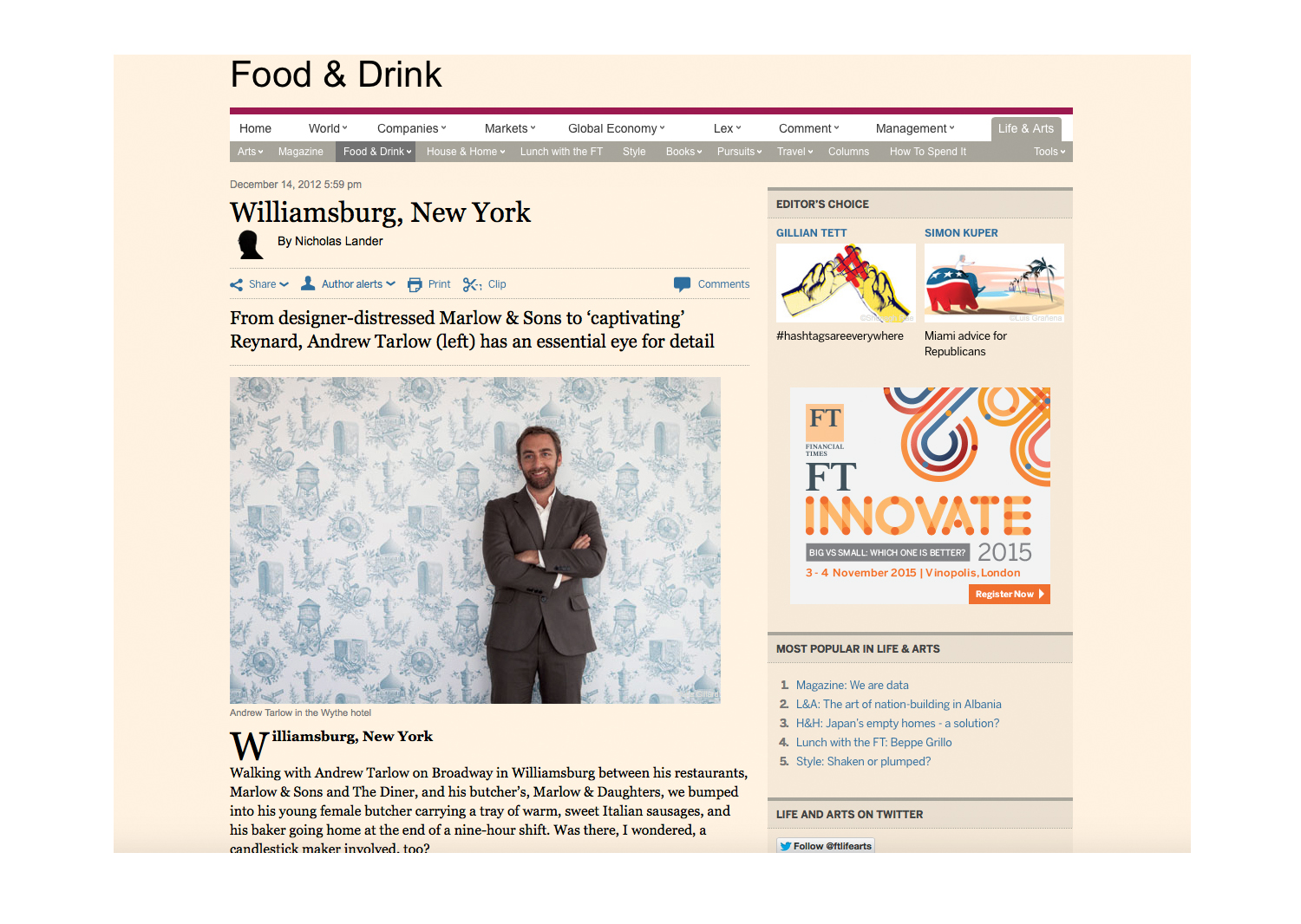 The Financial Times Magazine, December 2012, London