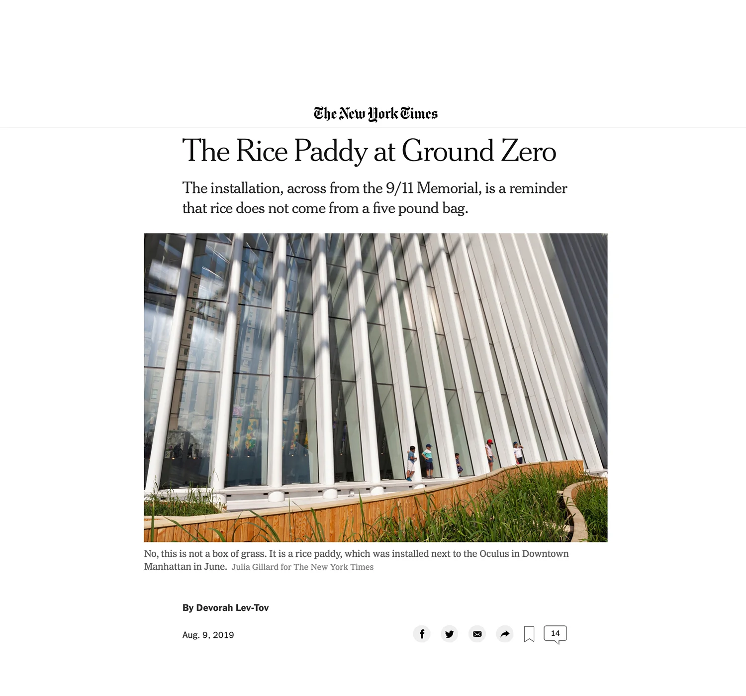 The Rice Paddy at Ground Zero The New York Times - August 9th, 2019