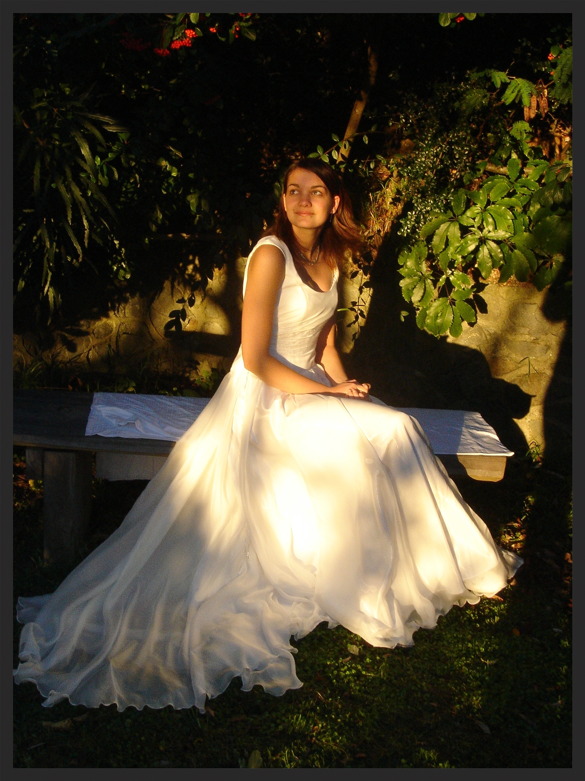 This dress was made for a show. It is of very fine silk, and the skirt is made up of 2 full circles of fabric.
