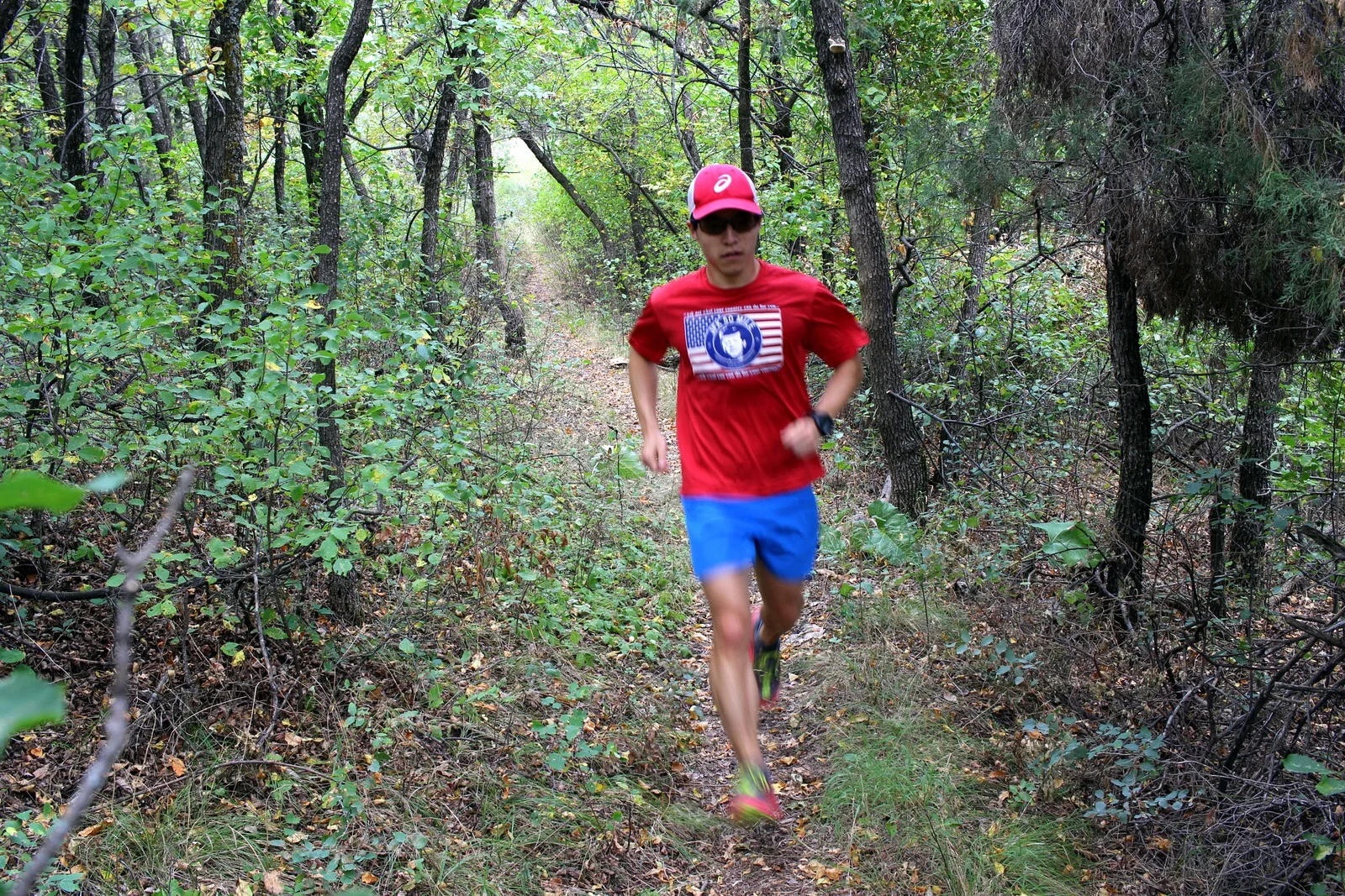 Running through the woods.