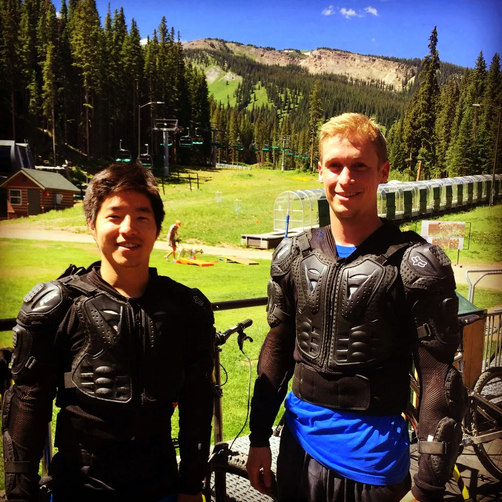 Downhill mountain biking pads--AKA the Mad Max life.