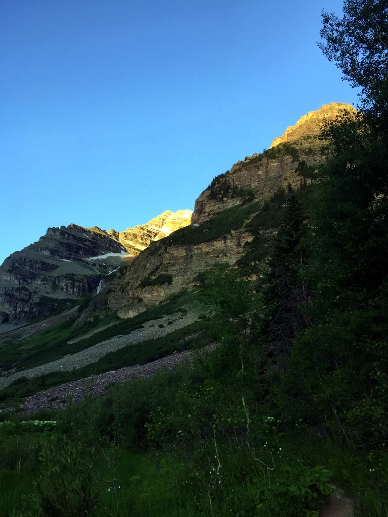 6:16 a.m. First light on the mountains.