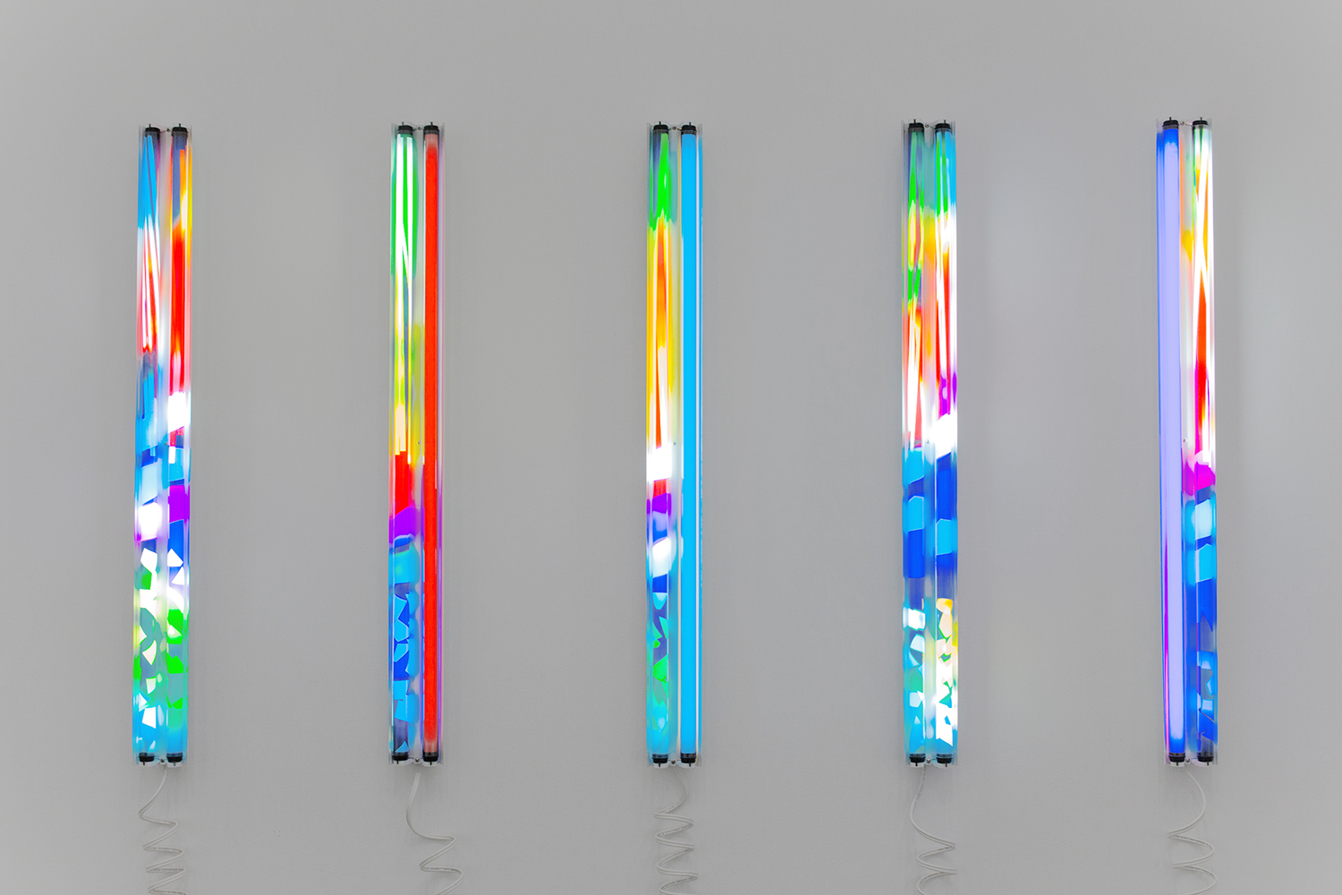   Dark Light, 2014.  Iterative photogram light paintings&nbsp;on FujiTrans chromogenic paper, colour lighting gels, tape,&nbsp;fluorescent light fixtures. Varied Edition&nbsp;of 2 + 1 A.P. 