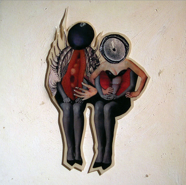 Two Bad People , 2004, Self-produced photographs and appropriated printed materials cast in plastic resin. 9 X 9”