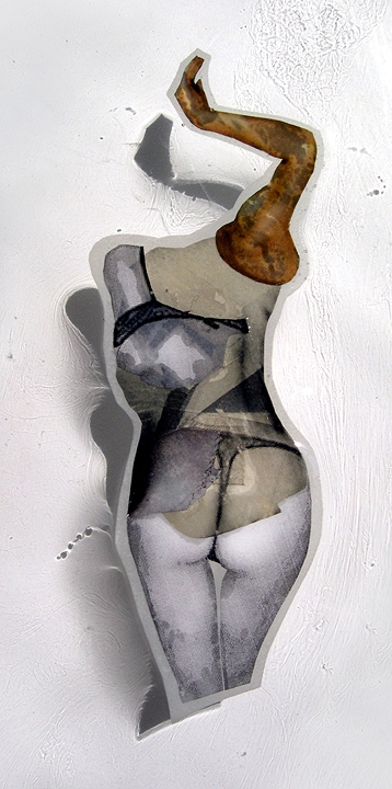  SP ,&nbsp;2007,&nbsp;Self-produced photographs, vintage photographs, and appropriated printed materials cast in plastic resin. 11 X 14” 