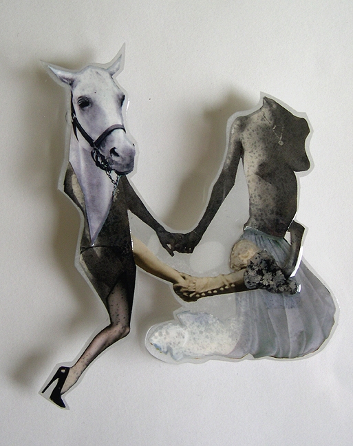   Happy Couple ,&nbsp;2007,&nbsp;Self-produced photographs, vintage photographs, and appropriated printed materials cast in plastic resin. 11 X 14” 