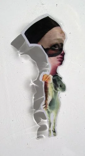 Baby Grrrl, 2006, Self-produced photographs, vintage photographs, and appropriated printed materials cast in plastic resin. 11 X 14”