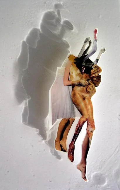 Black Spot, 2007, Self-produced photographs, vintage photographs, and appropriated printed materials cast in plastic resin. 11 X 14”