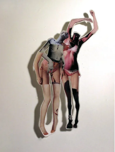 Twins (go team), 2009, Hand-cut and assembled photographs and found images, cast in plastic resin, 16 X 20"