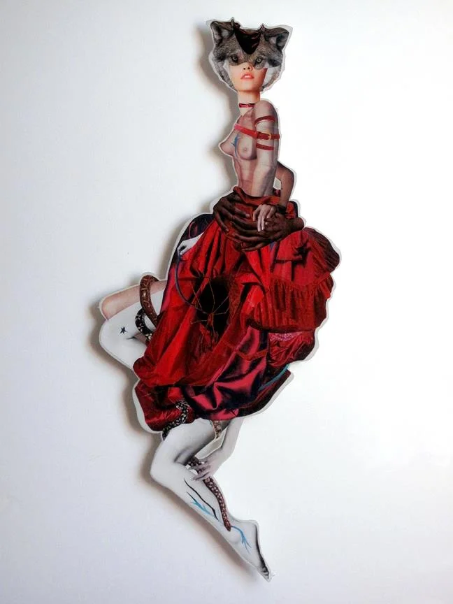 Te Wolf , 2012, Hand-cut and assembled photographs and found images, cast in plastic resin. 16 X 20"