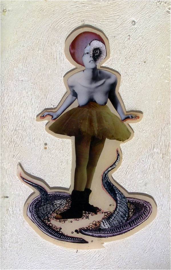   Mr. Tippy Toes ,&nbsp;2004,&nbsp;Self-produced photographs and appropriated printed materials cast in plastic resin. 7.25 X 10.25” 