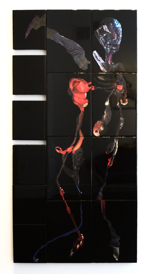   Fracture and Split (14 Parts),  2016  Photographs,&nbsp;found images, paint, plastic resin, wood  Installation size can vary.&nbsp; This version is approx. 34x65”h 