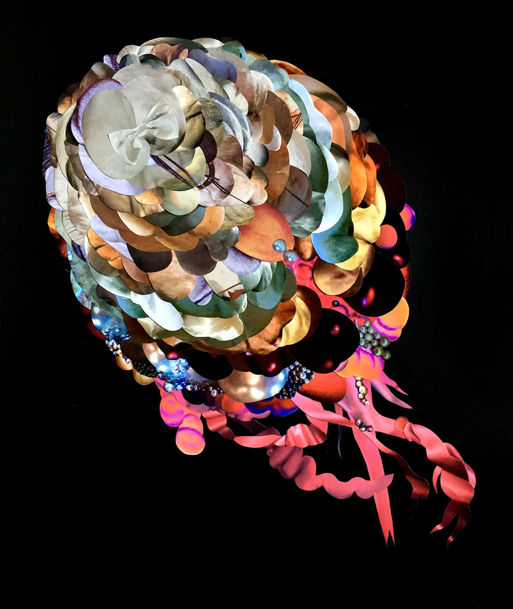 Foal, 2018, Hand-cut and assembled self-produced photographs, found images, plexi, pigments, resin. 20x14"