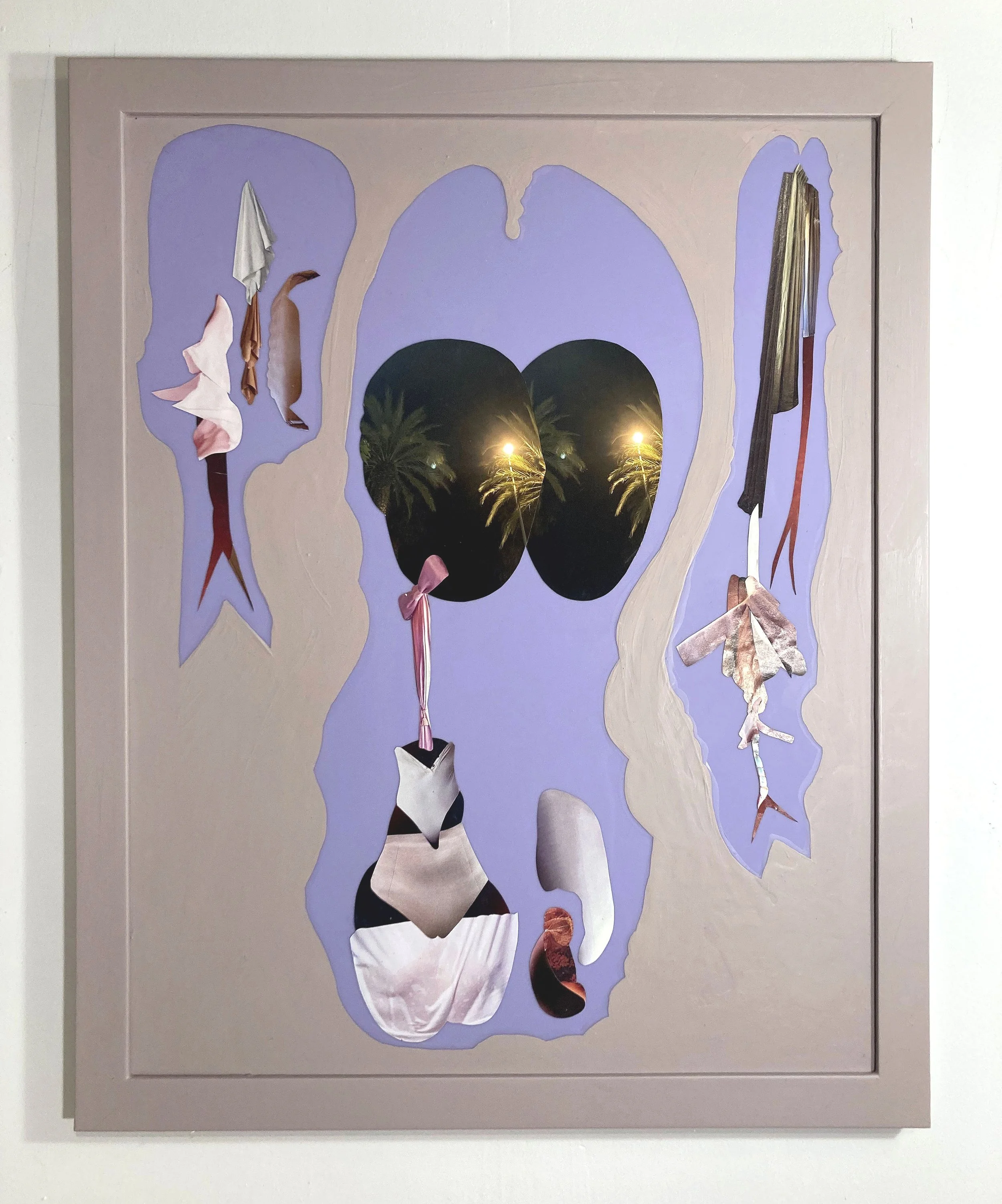   Our Share of the Night , 2026, Hand cut and assembled photographs and found images, plexiglass, house paint, varnish, 30.5x24.5”  