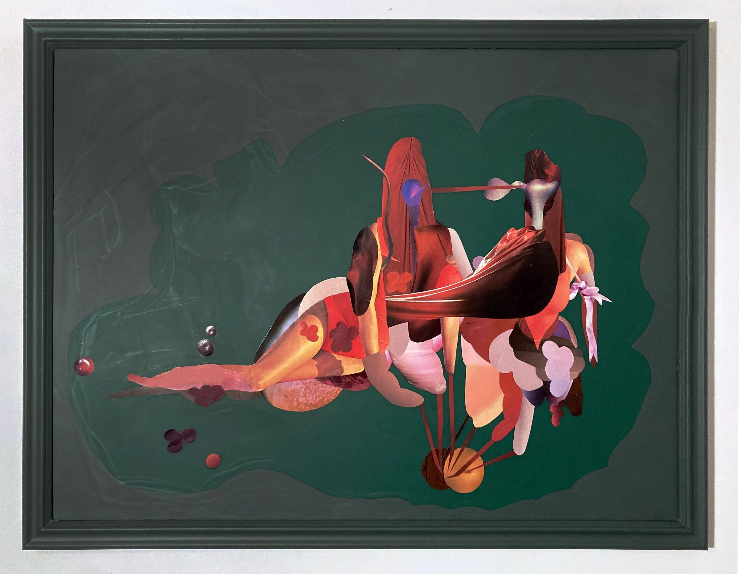  Ghosts In Our Throats,  2026, Hand cut and assembled photographs and found images, plexiglass, house paint, glue, tape, wood frame, varnish, 20x16"h 