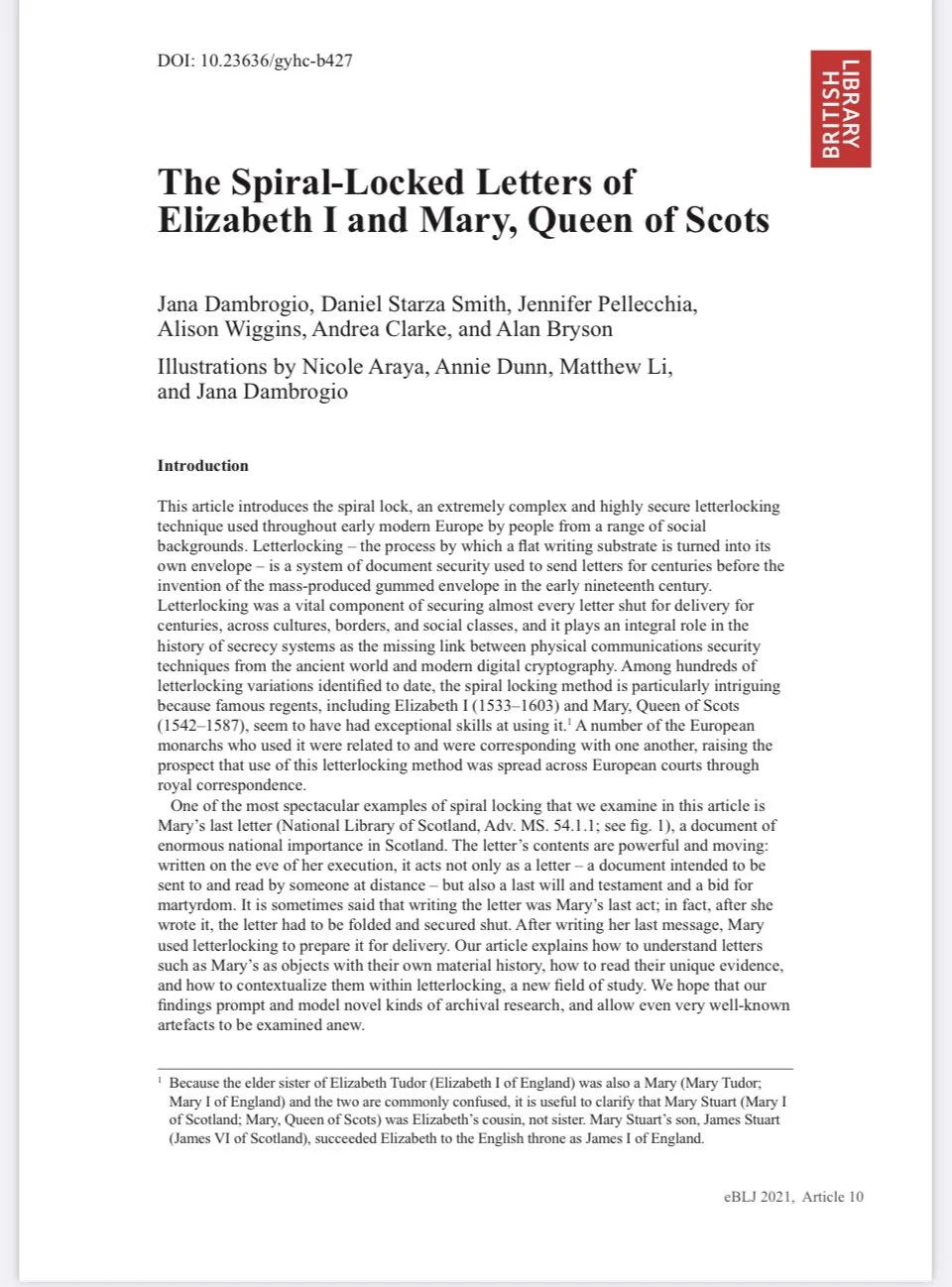 The Spiral-Locked Letters of Elizabeth I and Mary, Queen of Scots