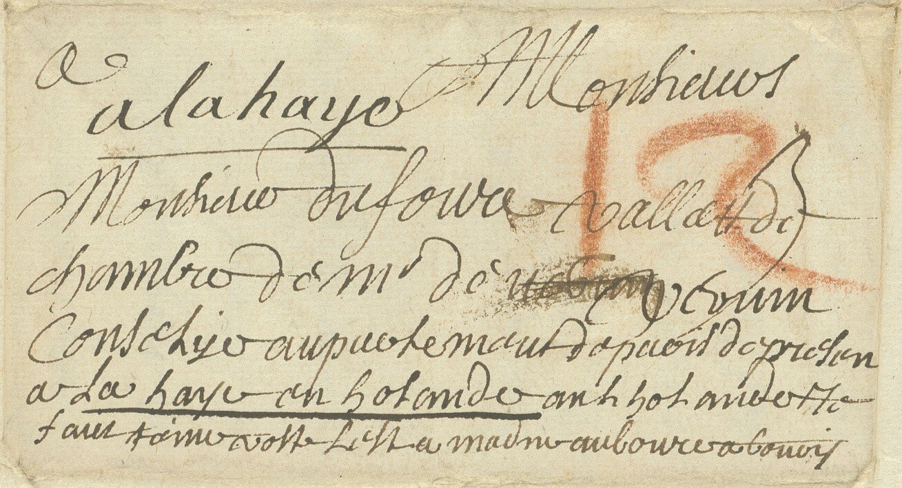     Departed    In some instances, the recipient was absent, but the delivery person obtained specific information on the whereabouts of the intended recipient.  In this case, the back of the letter says vertrocken Engelant (departed to England). Per