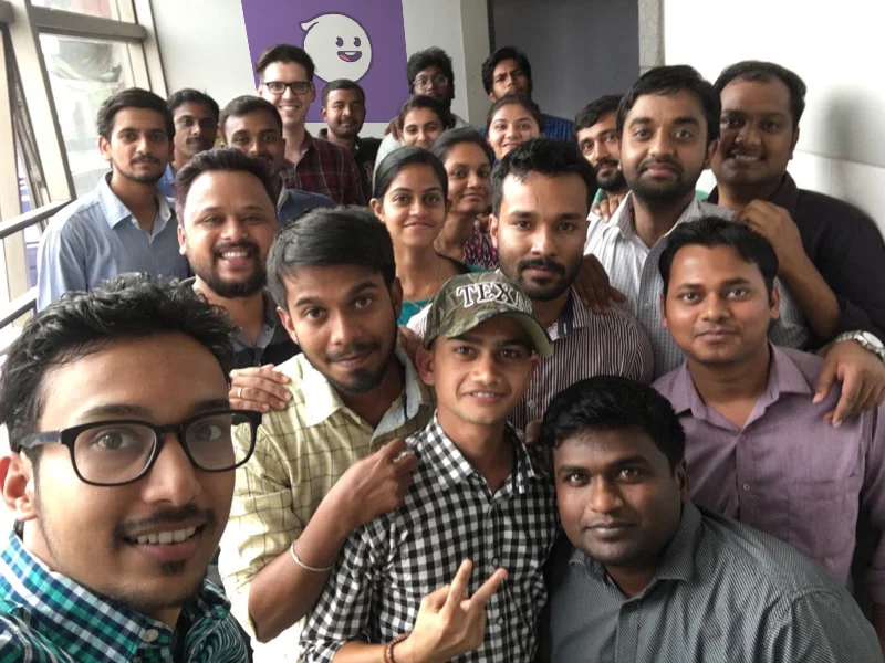 A celebratory lunch with the GhostCodes development team during Austin's visit to Softway's Bangalore office.
