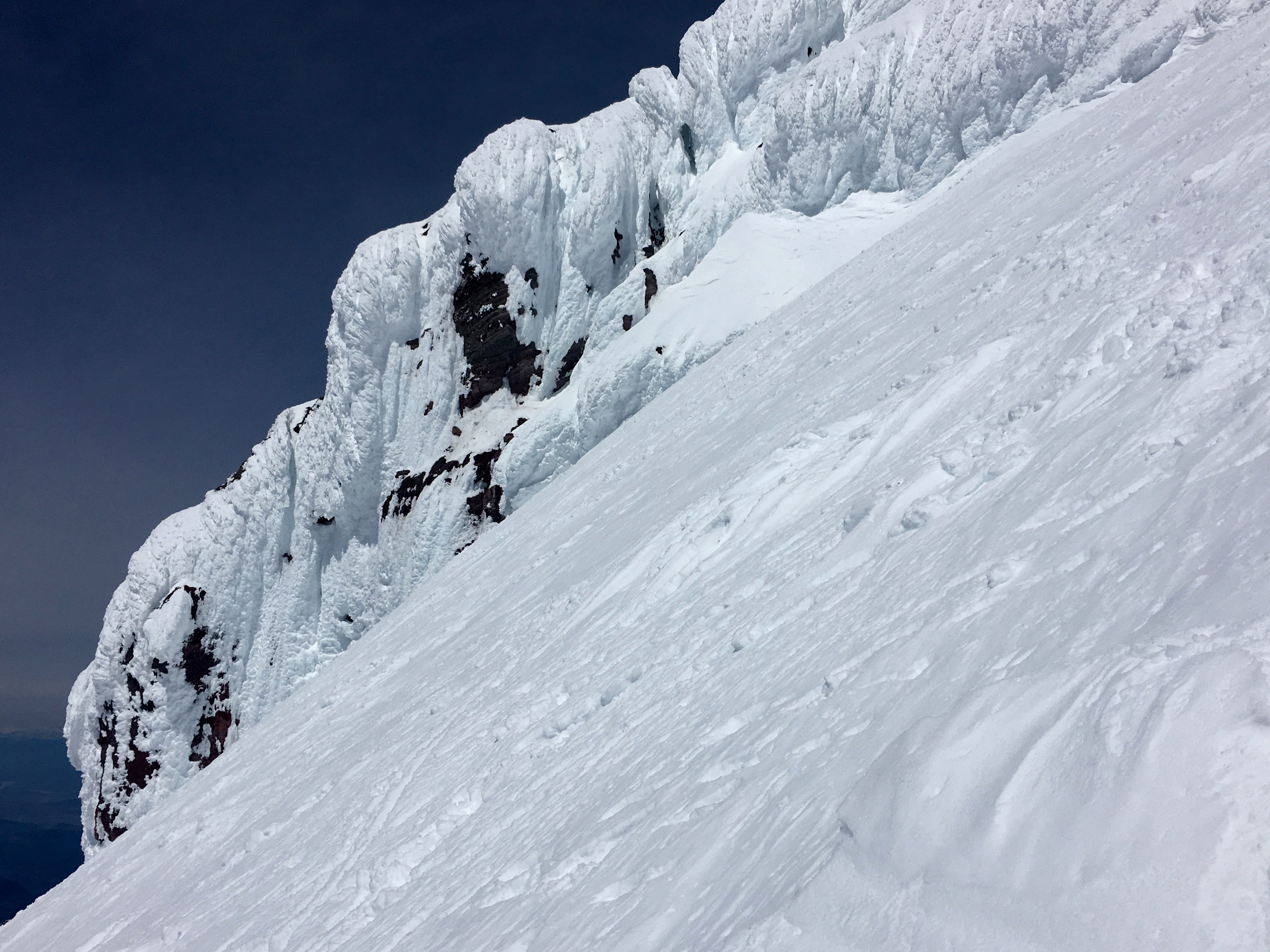 Part of the descent - it was steep! I didn't ski this part, but slid down on my ass and used my ice axe as a brake. 