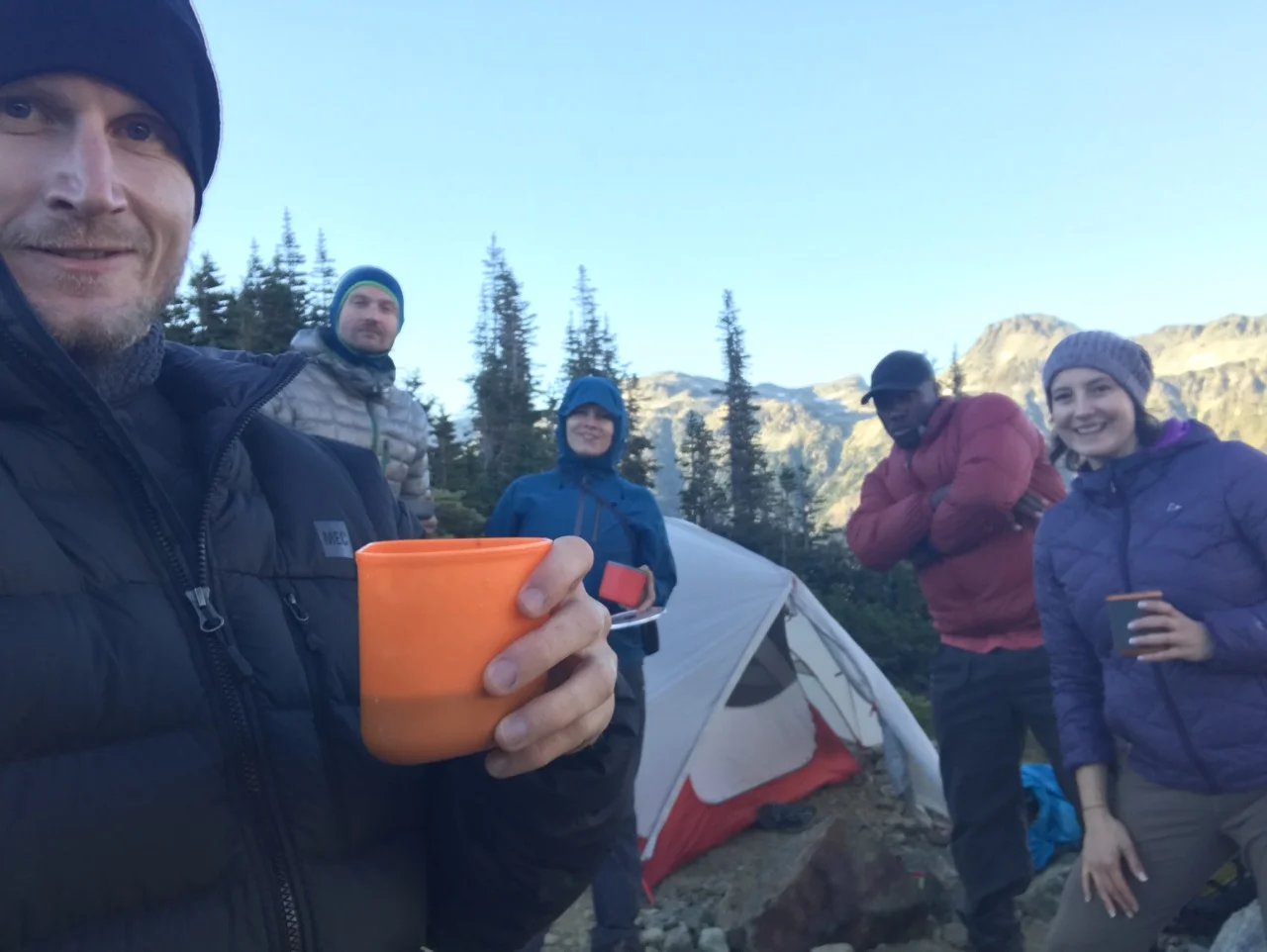 It was the middle of summer, but it gets cold in the mountains once the sun starts to go down. Thankfully one of our group brought some wine to keep us warm. I made dinner for some of us: pasta with canned chicken and pesto sauce. it would have been gross under any other circumstances. 