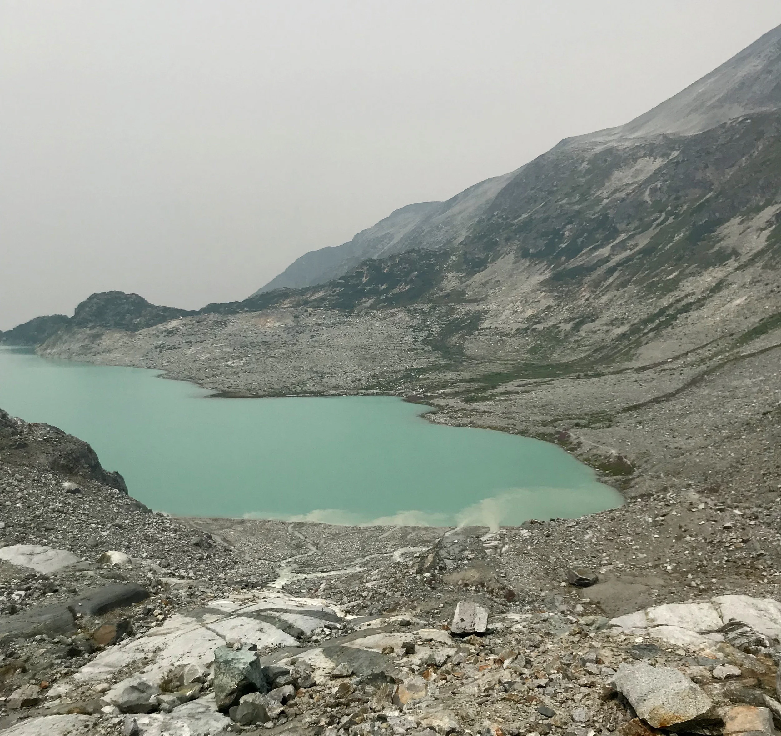 We hiked out to the other side of the lake to get a different view. Once again, you see the smoke in the air.
