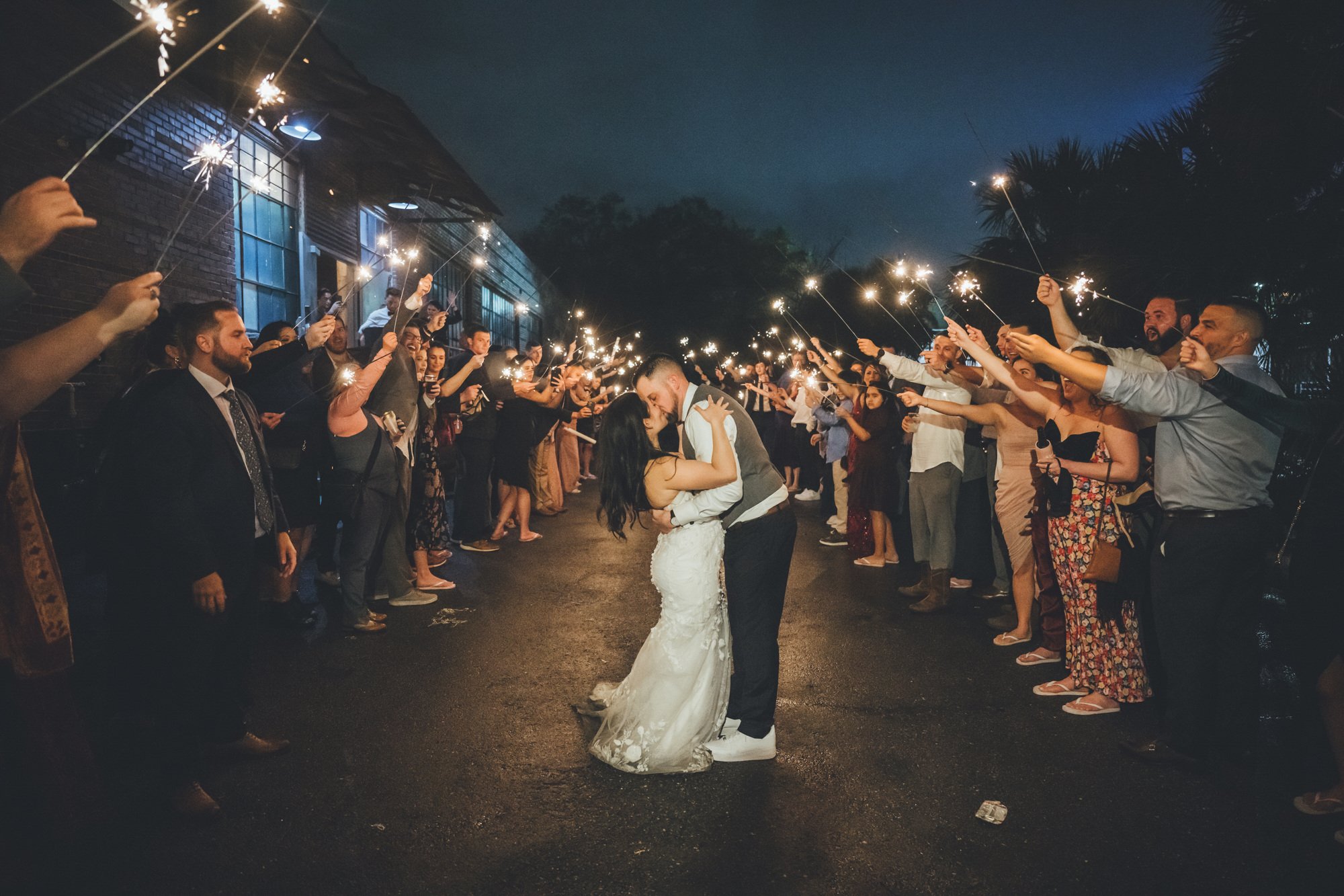 Sparkler Exit captured by Bow Tie Photo & Video outside The Glass Factory following a wedding reception in Jacksonville, Florida.jpg