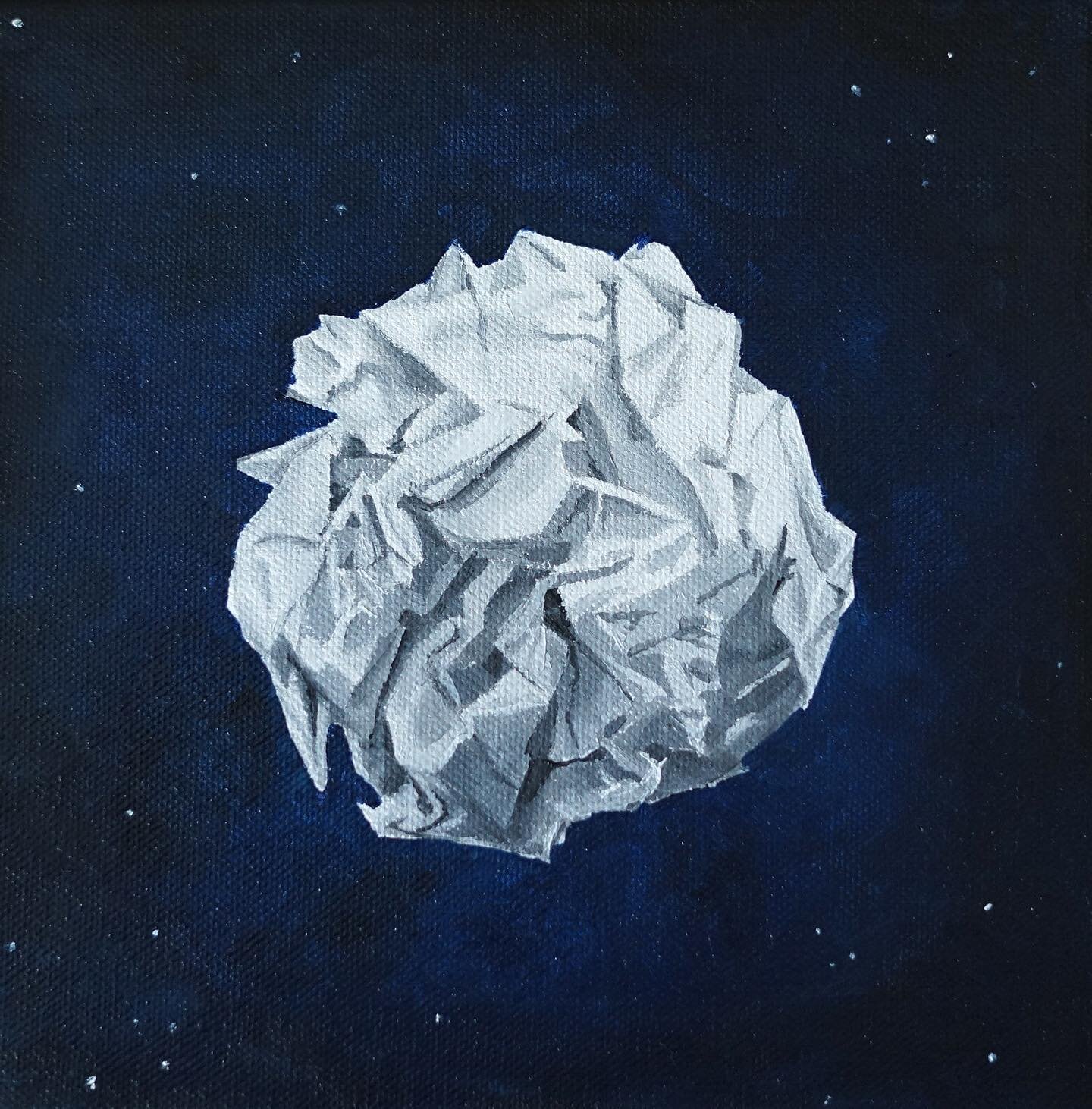 Crumpled Moon - a small 20 x 20 cm oil on canvas monochrome painting experiment.