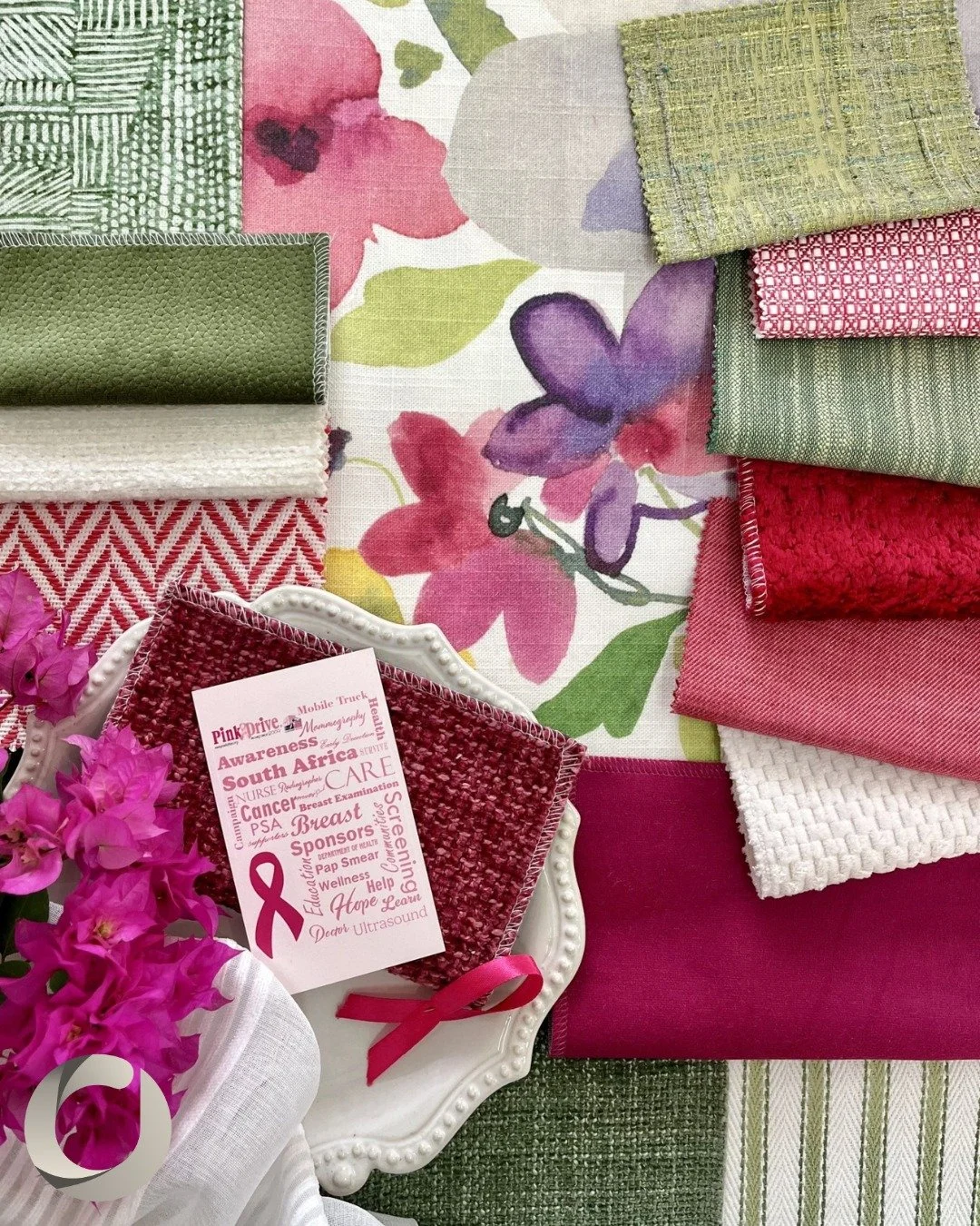 In celebration of Breast Cancer Awareness Month, we are inspired by this stunning mood board 🩷. Stuart Graham Fabrics is a proud supporter of PinkDrive. For every meter of Mercis fabric sold, we donate R1 to the Pink Drive. There is hope in every me
