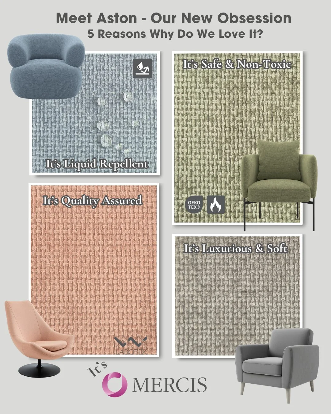 Aston, from Mercis — Our New Obsession 💫
Say hello to Aston, the upholstery fabric that’s redefining texture, tone, and timeless elegance. With its rich weave and irresistible feel, it’s the perfect choice for bold statements or s