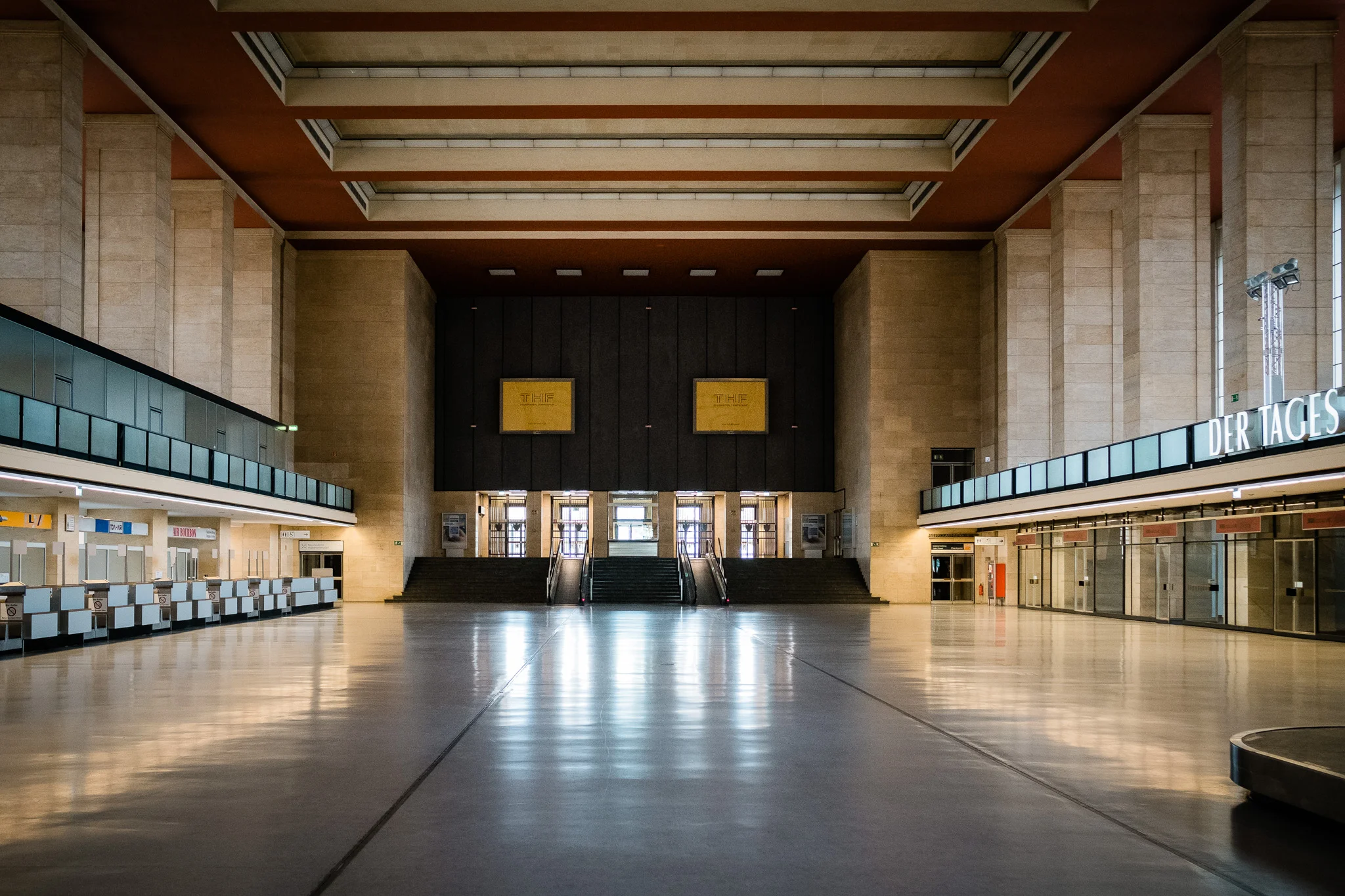 The main hall of the airport terminal combines departure and arrival flow of passengers.