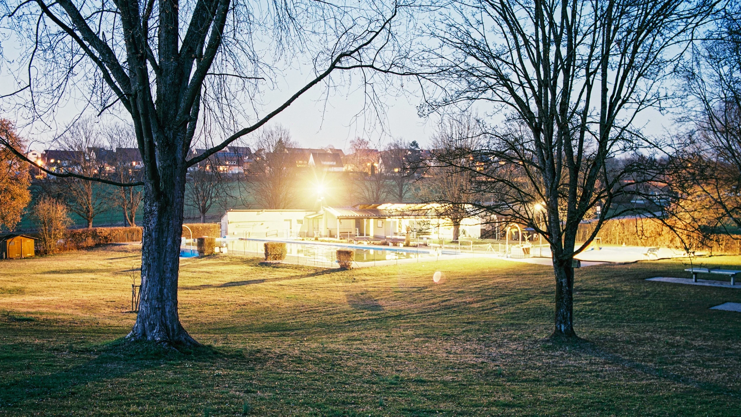 Night view from the lawns towards the main building.