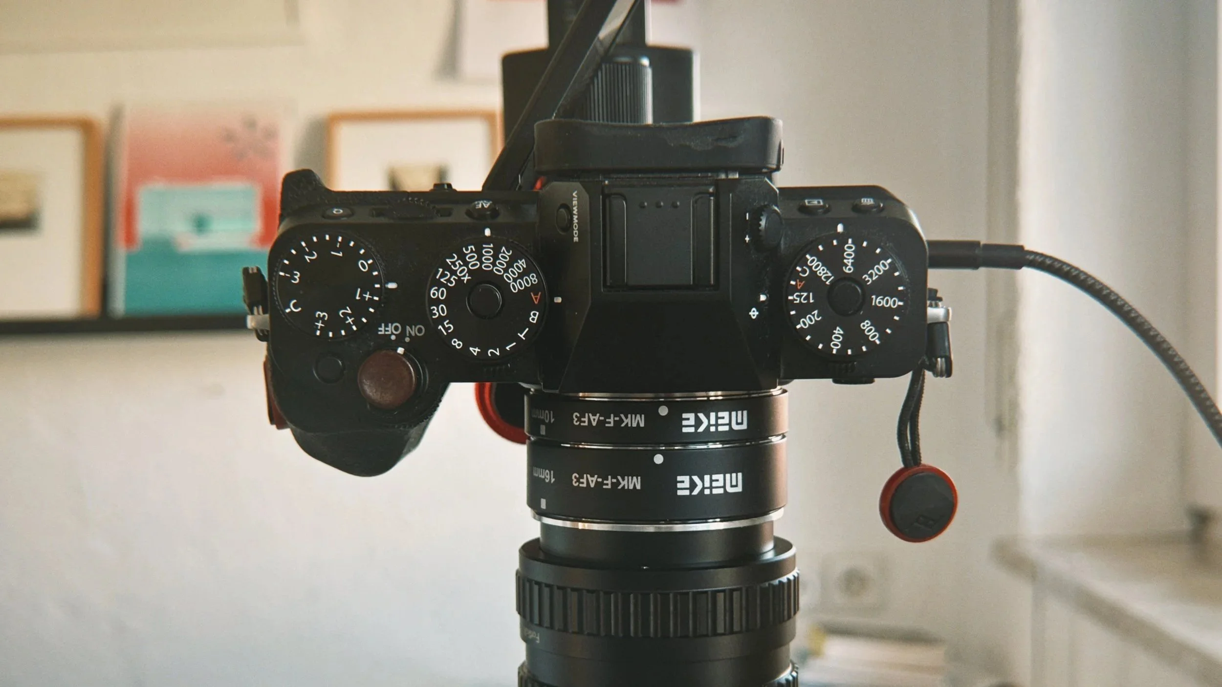 Fujifilm X-T5 mounted on a copy stand for film camera scanning