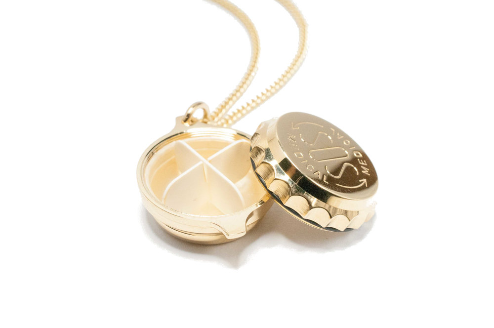 Gold Plated With Pill Box Sos Talisman - Pill Box Pendant Gold Plated With Pill Box Sos Talisman - Pill Box Pendant