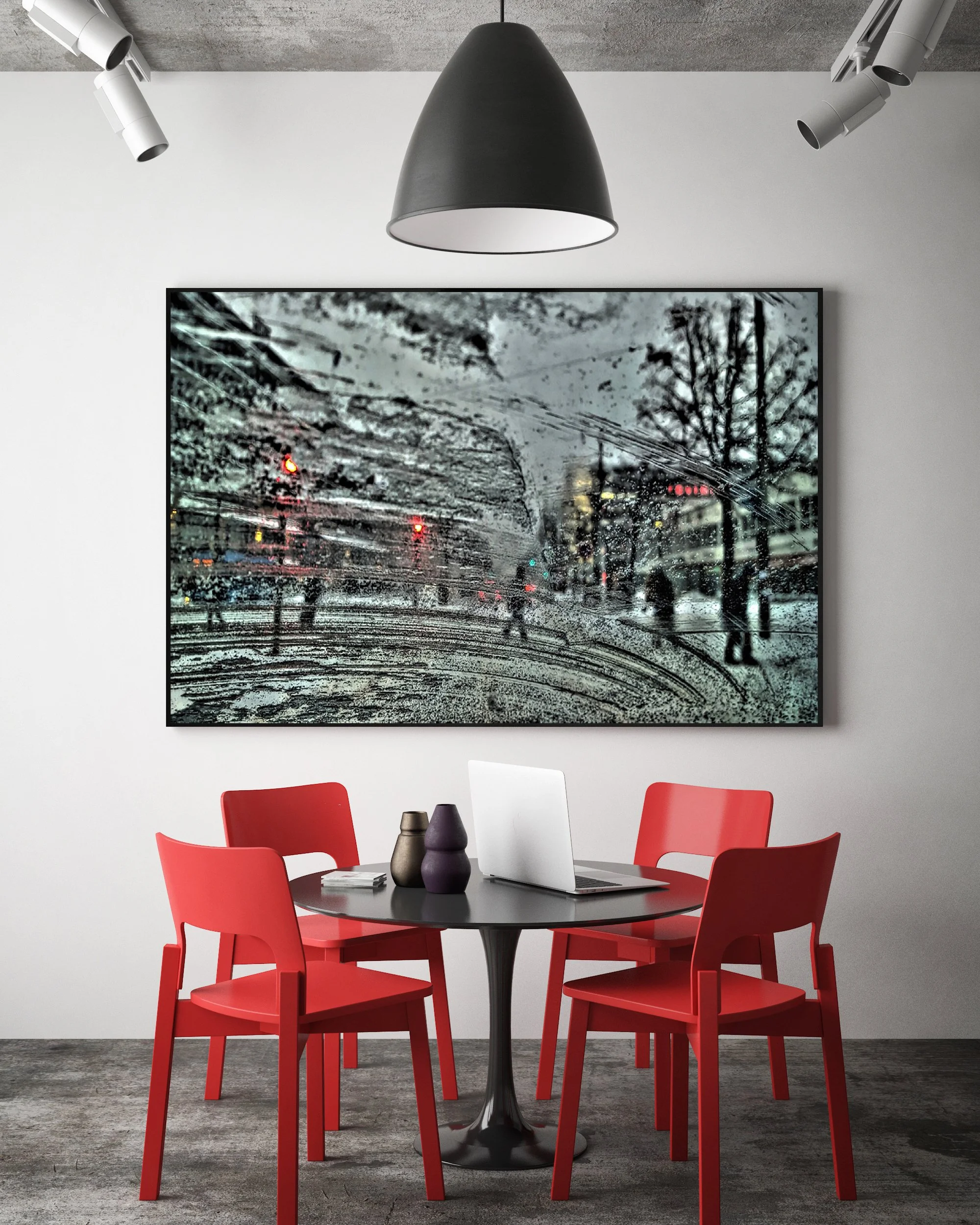  mock up blank poster on the wall of hipster meeting room, 3D rendering, 3D illustration 